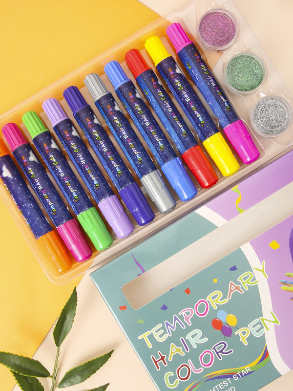 Einweg-temporärer Haarfärbestift 10-Farben-Haarfärbemittel Crayon Glitter Powder Set