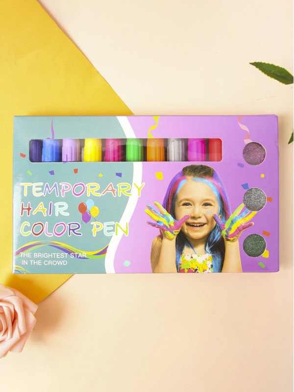 Einweg-temporärer Haarfärbestift 10-Farben-Haarfärbemittel Crayon Glitter Powder Set