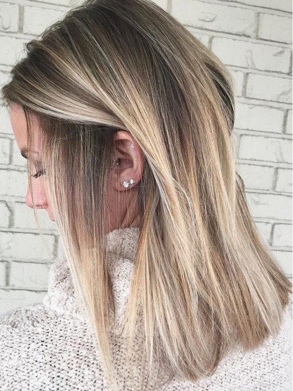 Gerade Ombre Blonde Highlight 16" Human Kappenlos Perücken