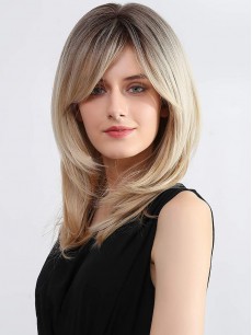 16" Damen Ombre Blonde Perücken Mit Pony Synthetische Perücken