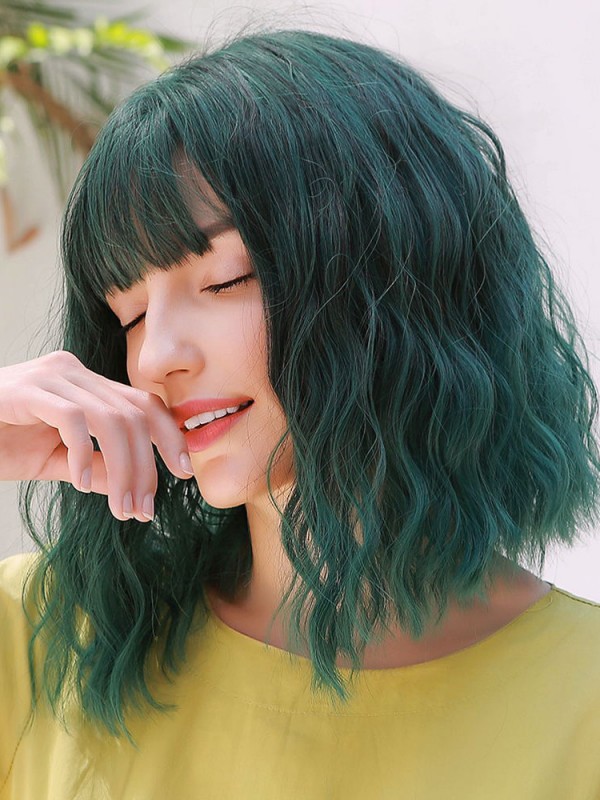 14" Ombre Grüne Bob Synthetische Perücken Mit Pony Für Cosplay Halloween Perücke