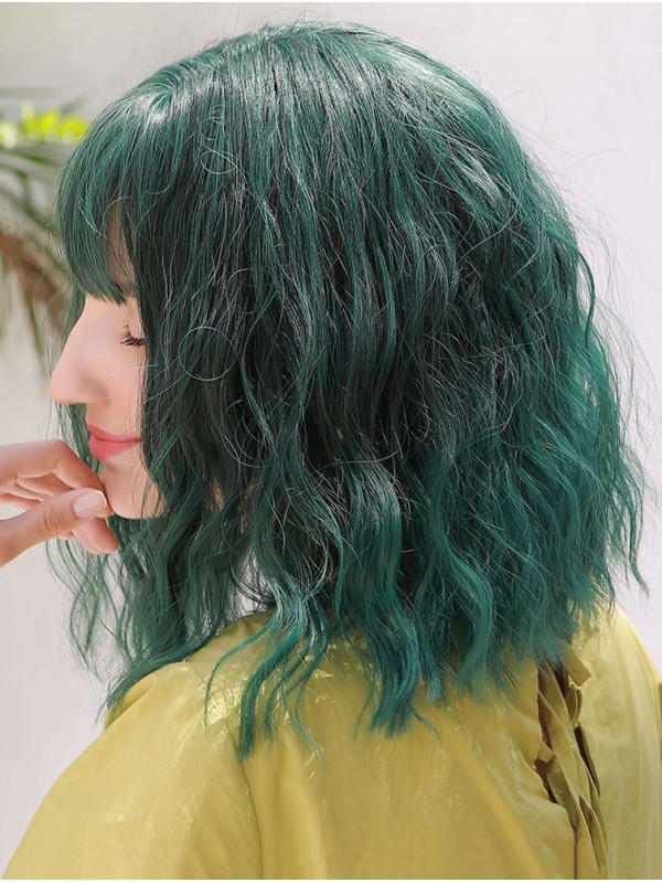 14" Ombre Grüne Bob Synthetische Perücken Mit Pony Für Cosplay Halloween Perücke