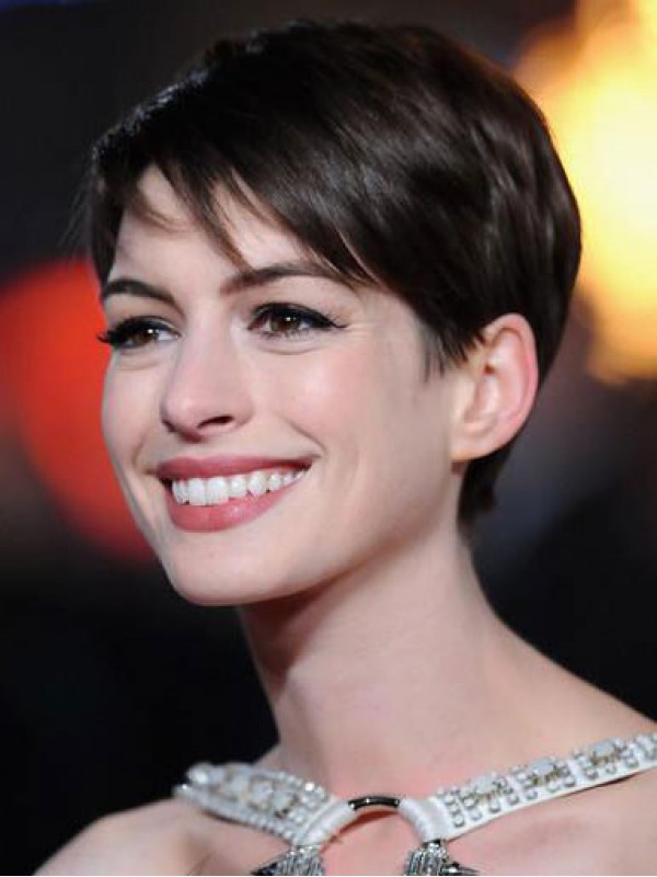 Anne Hathaway Gerade Kurz Spitzefront Echthaar Perücken