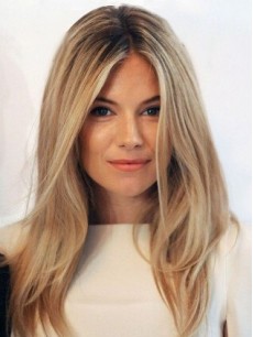 Sienna Miller Lang Blond Gerade Spitzefront Echthaar Perücken