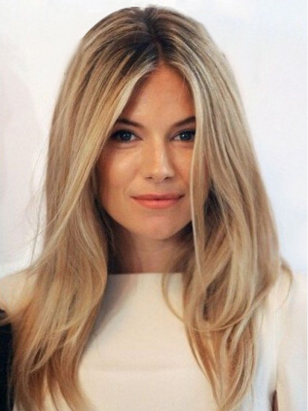 Sienna Miller Lang Blond Gerade Spitzefront Echthaar Perücken