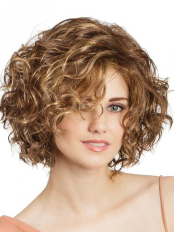 Bob Cut Curly 12" Blonde Lace Front Perücken