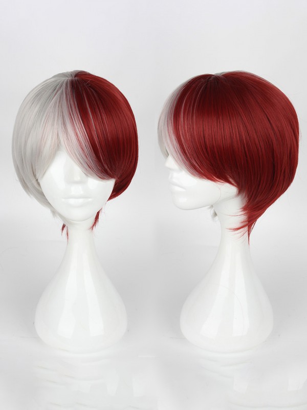 Two-Tones My Hero Academia Todoroki Shoto Kurz Gerade Kunsthaar Kappenlos Cosplay Perücken Mit Dem Pony 10 Inches