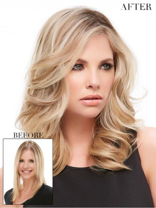 Wellig Blond Echthaar Mono Haarteile